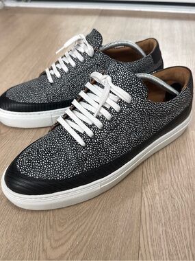 Taft Black and White Pebbled Leather Sneakers